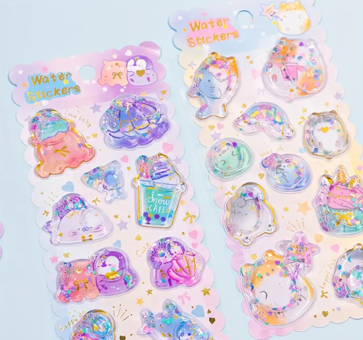 Vattenfyllda glitter stickers