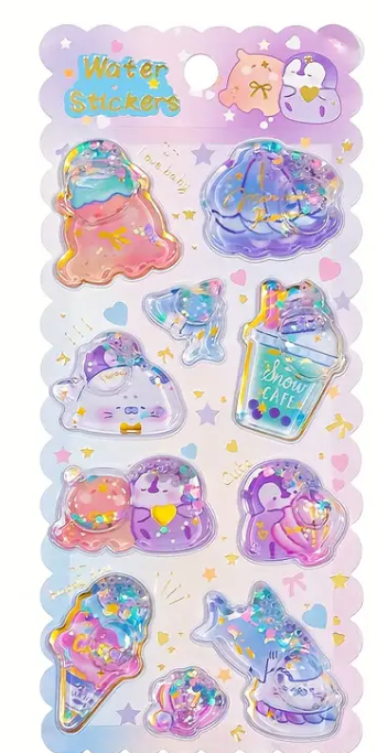 Vattenfyllda glitter stickers