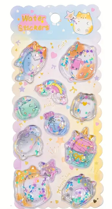 Vattenfyllda glitter stickers